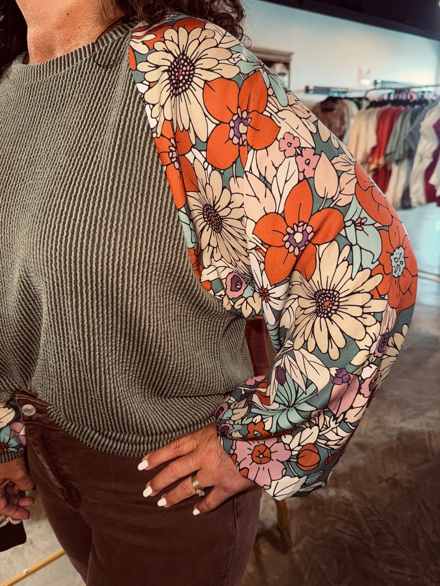 Floral Ribbed Blouse