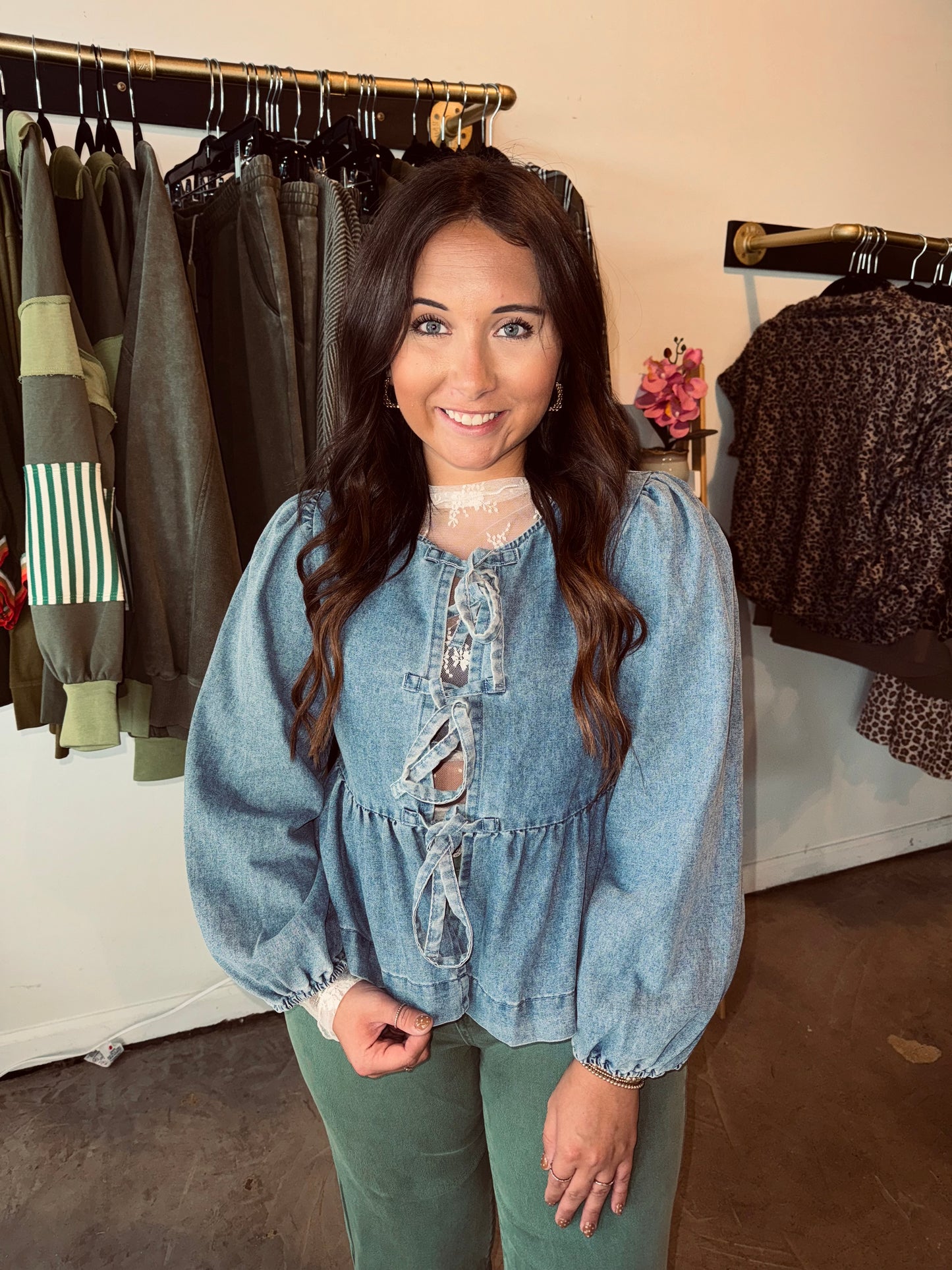 Denim Tie Bow Top