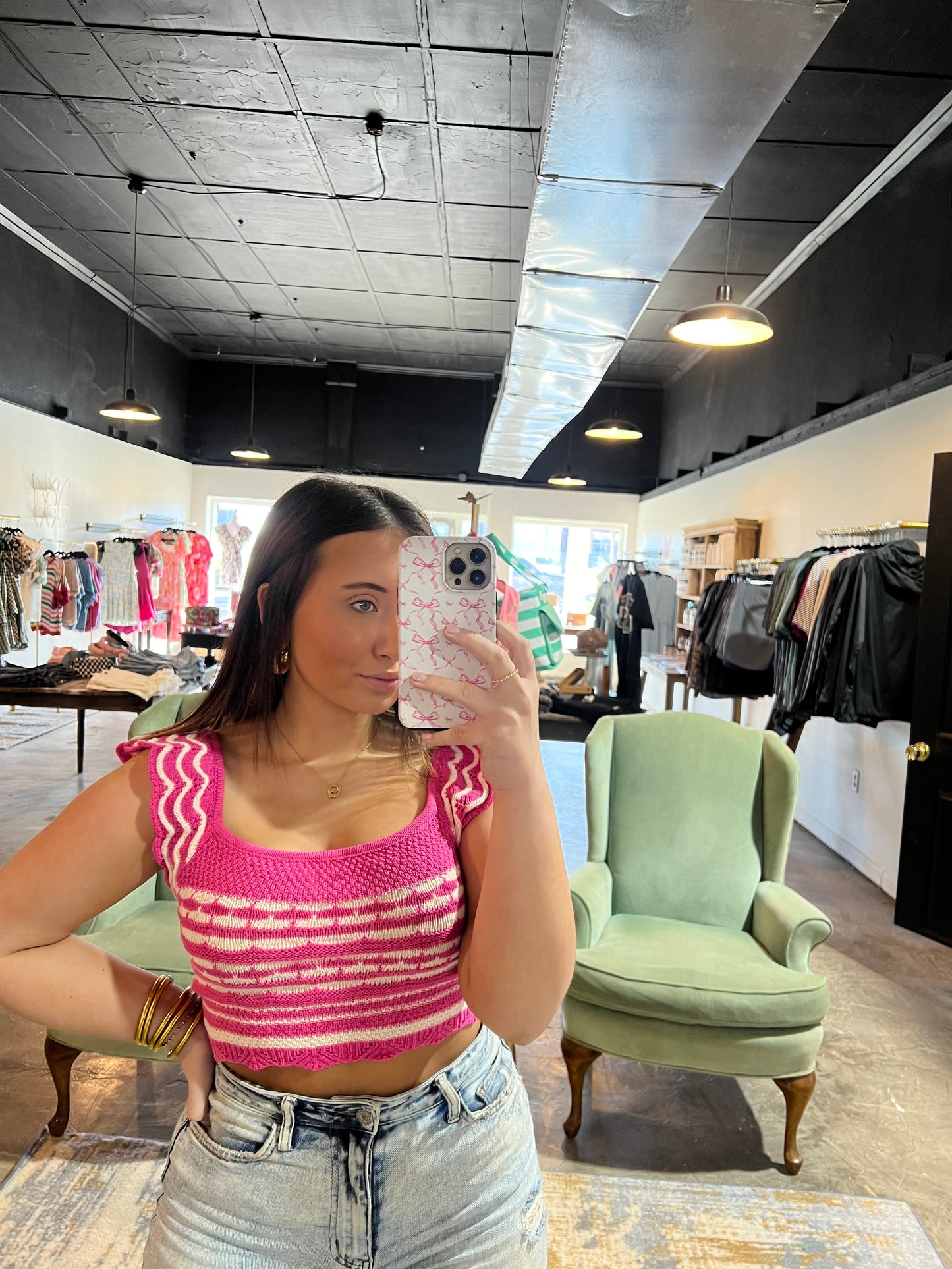 Pink Knit Crop Top