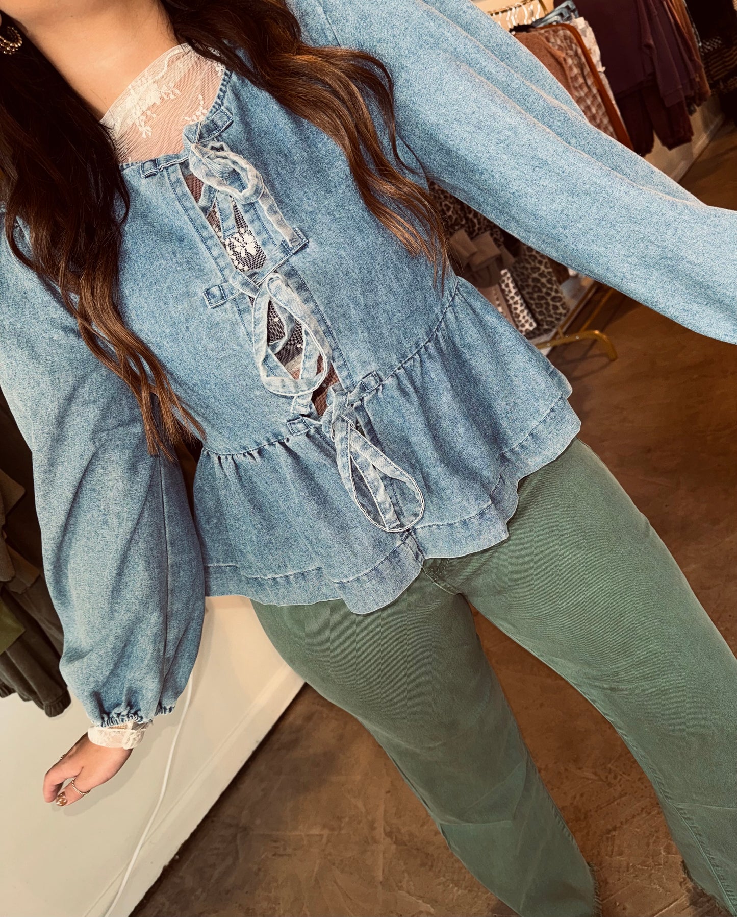 Denim Tie Bow Top