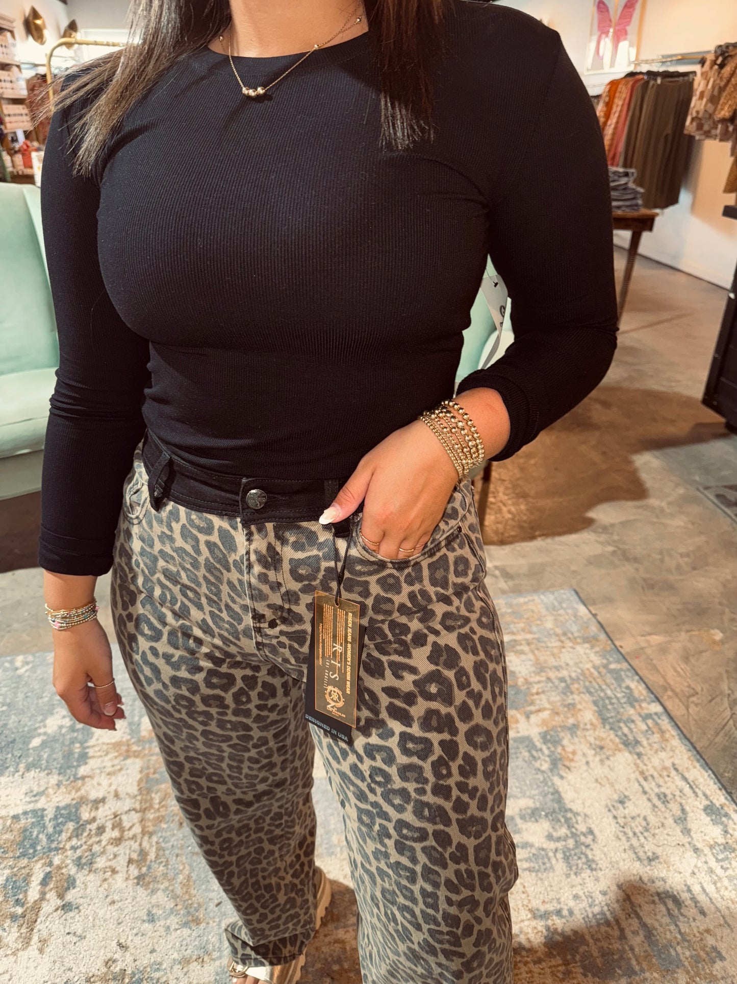 High Rise Leopard Jean