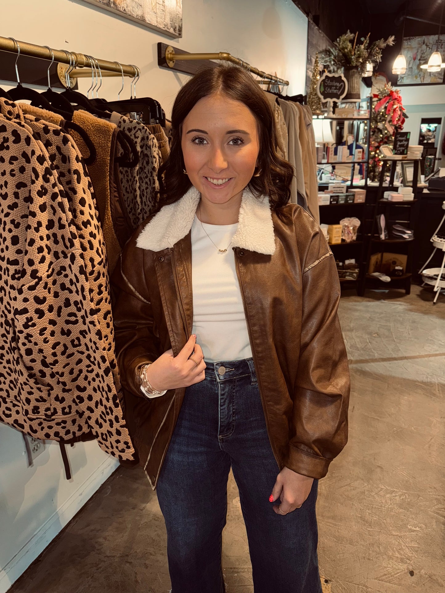 Faux Leather Collar Jacket