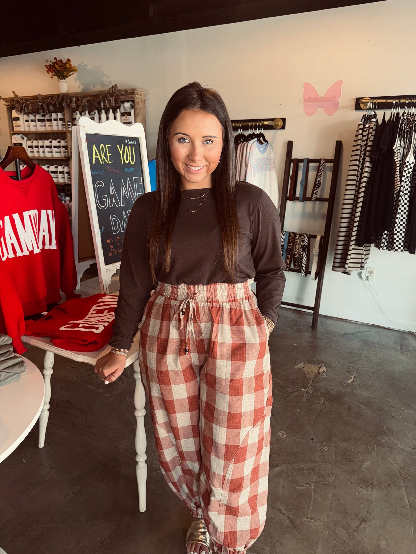 Rust Plaid Balloon Pant