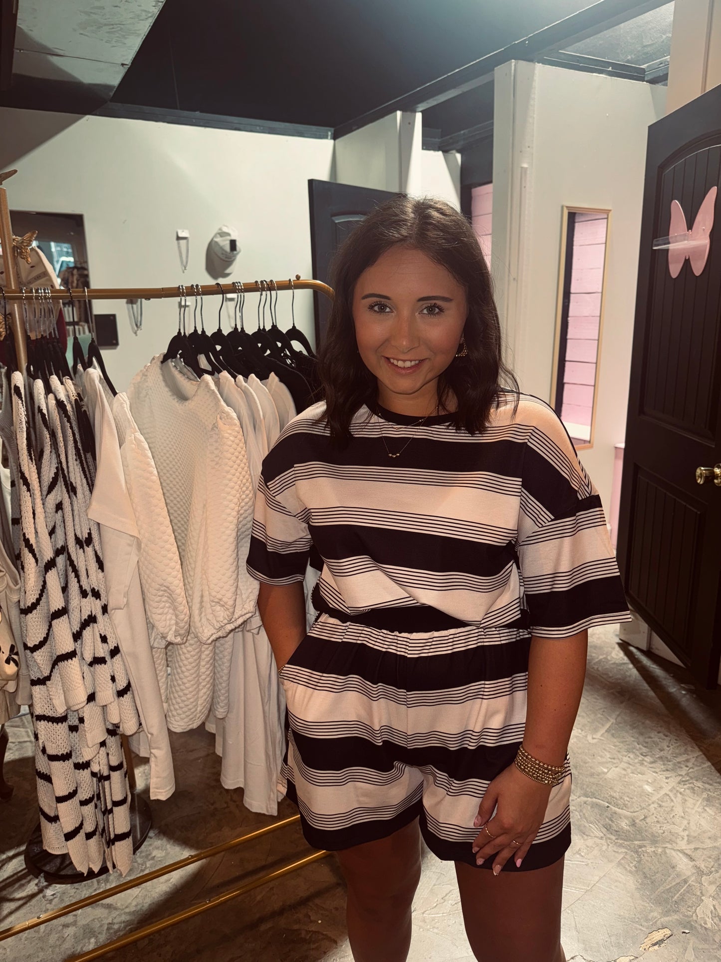 Black Stripe Comfy Set Short