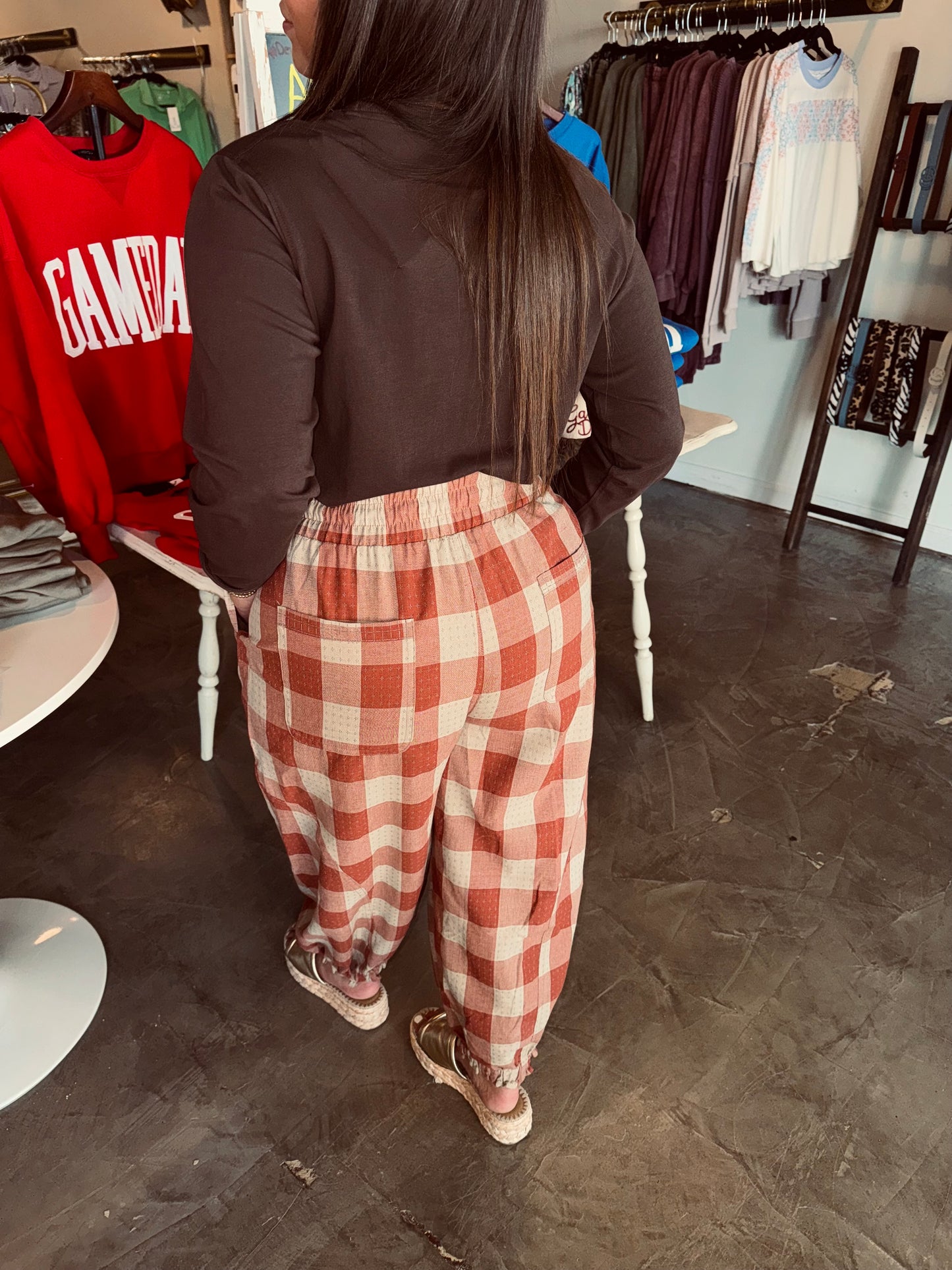 Rust Plaid Balloon Pant
