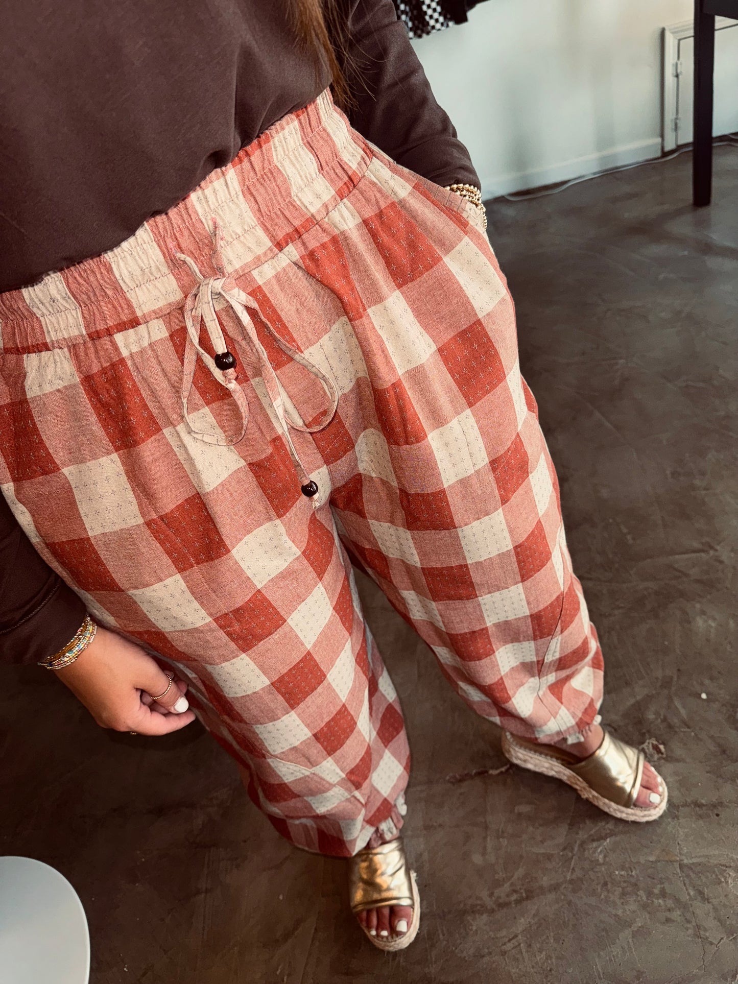 Rust Plaid Balloon Pant