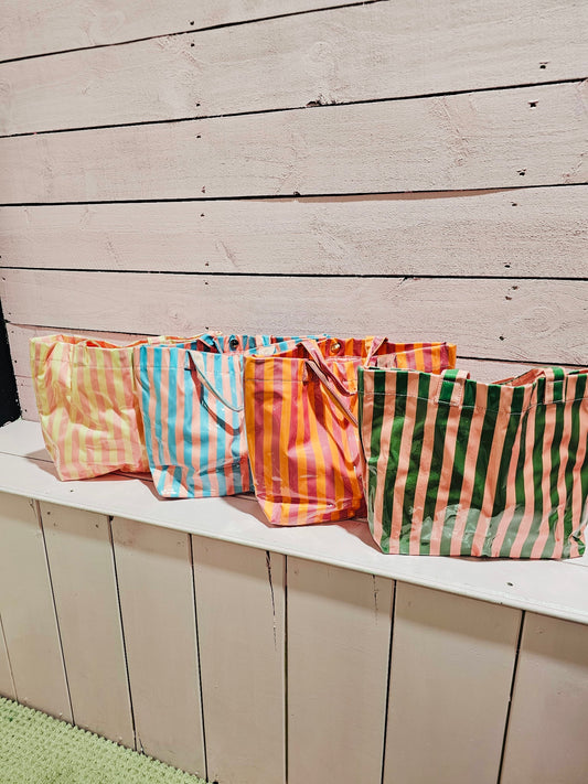 Striped Vinyl Tote Bag