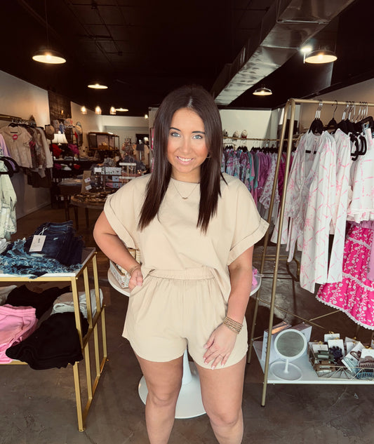 Oatmeal Denim Set Short