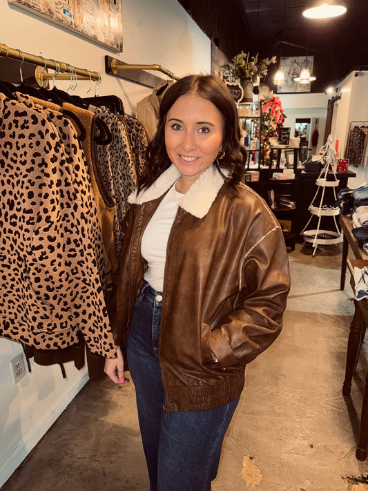 Faux Leather Collar Jacket