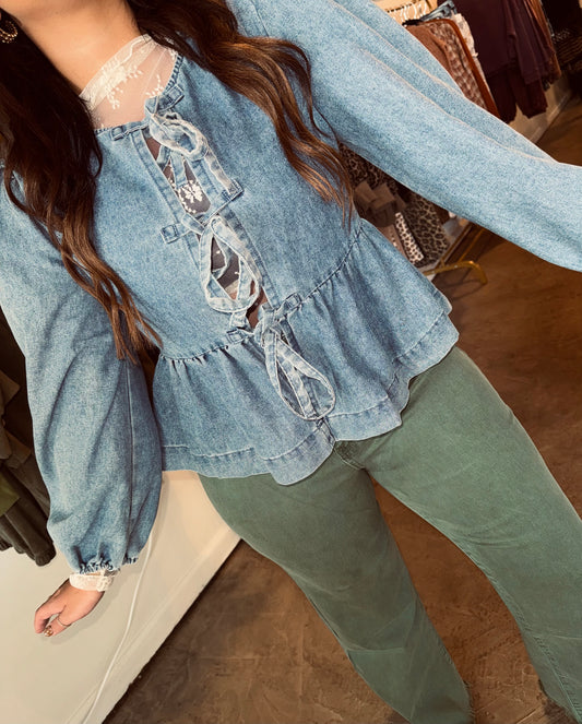 Denim Tie Bow Top