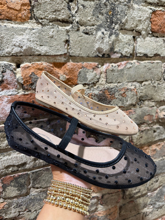 Rhinestone Mesh Ballerina Flats
