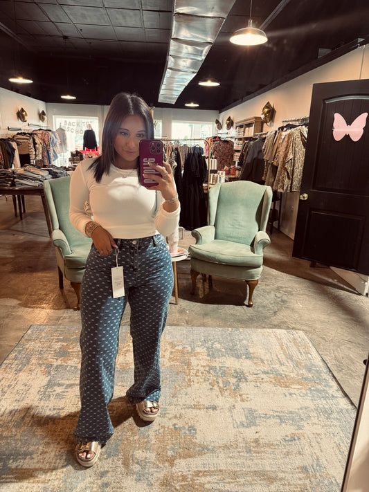 High Rise Bow Embroidered Jean