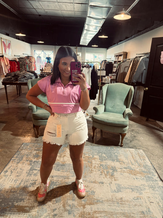 Cream Distressed Short