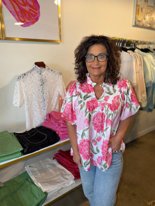 Bold Pink Floral Blouse