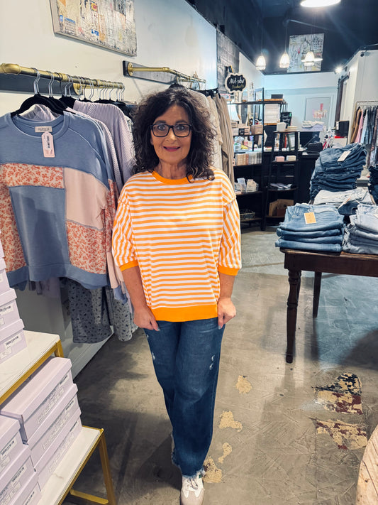 Orange Stripe 3/4 Top