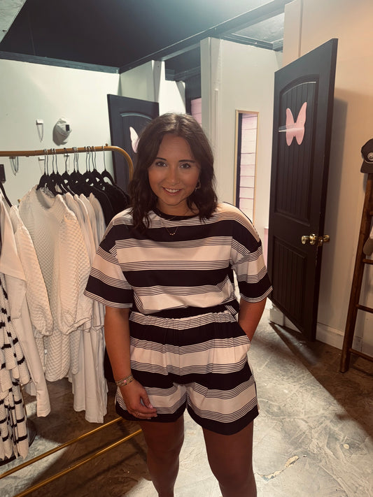 Black Stripe Comfy Set Short
