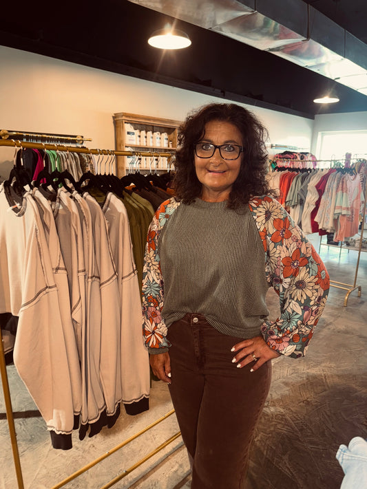 Floral Ribbed Blouse