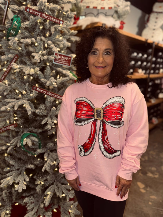 Pink Santa Bow Crewneck