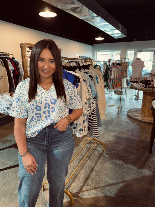 Leopard Blue Mix Top